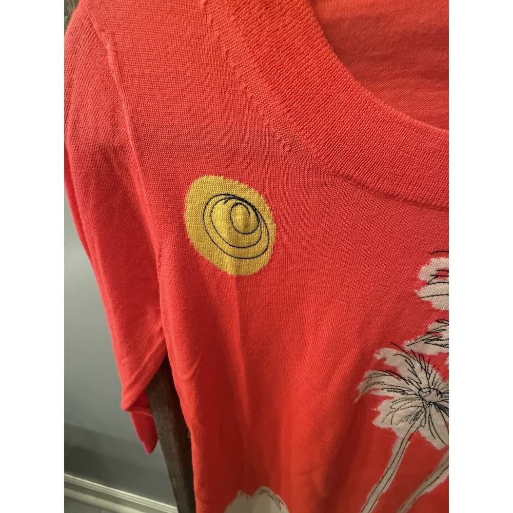 J. Crew Factory Coral Palm Tree Crewneck Sweater with Yellow Sun Accent - Picture 7 of 7